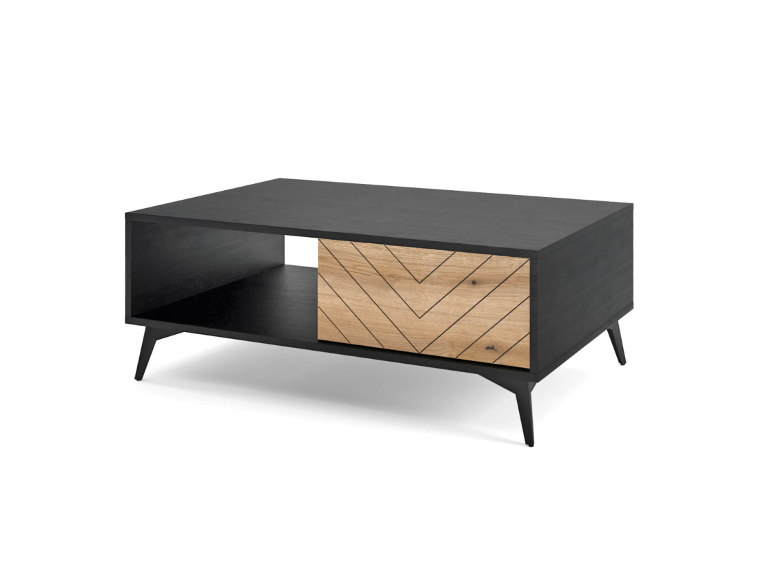 Table basse VARENA  – Rangements intégrés (2 tiroirs, 1 étagère)