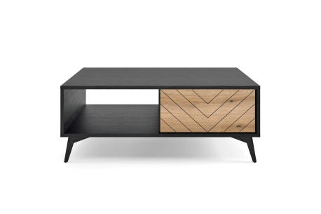 Table basse VARENA  – Rangements intégrés (2 tiroirs, 1 étagère)