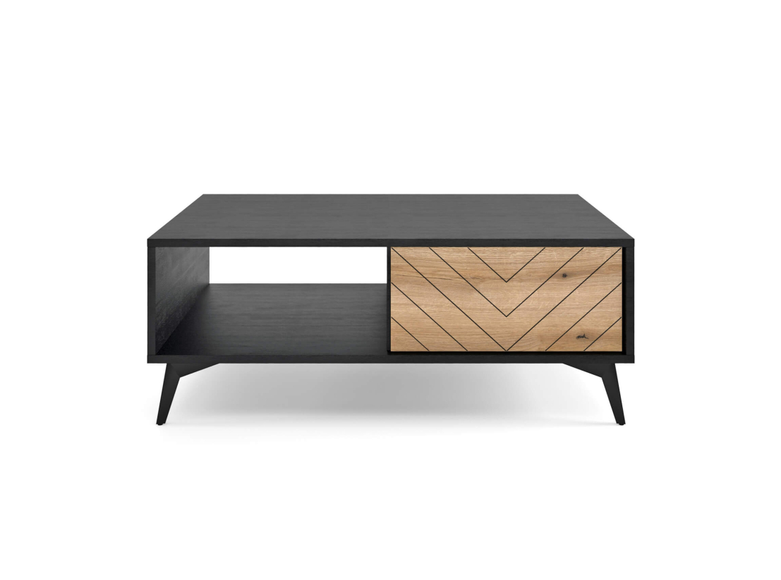 Table basse VARENA  – Rangements intégrés (2 tiroirs, 1 étagère)