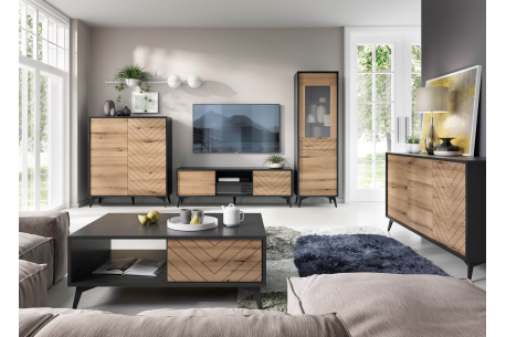 Table basse VARENA  – Rangements intégrés (2 tiroirs, 1 étagère)