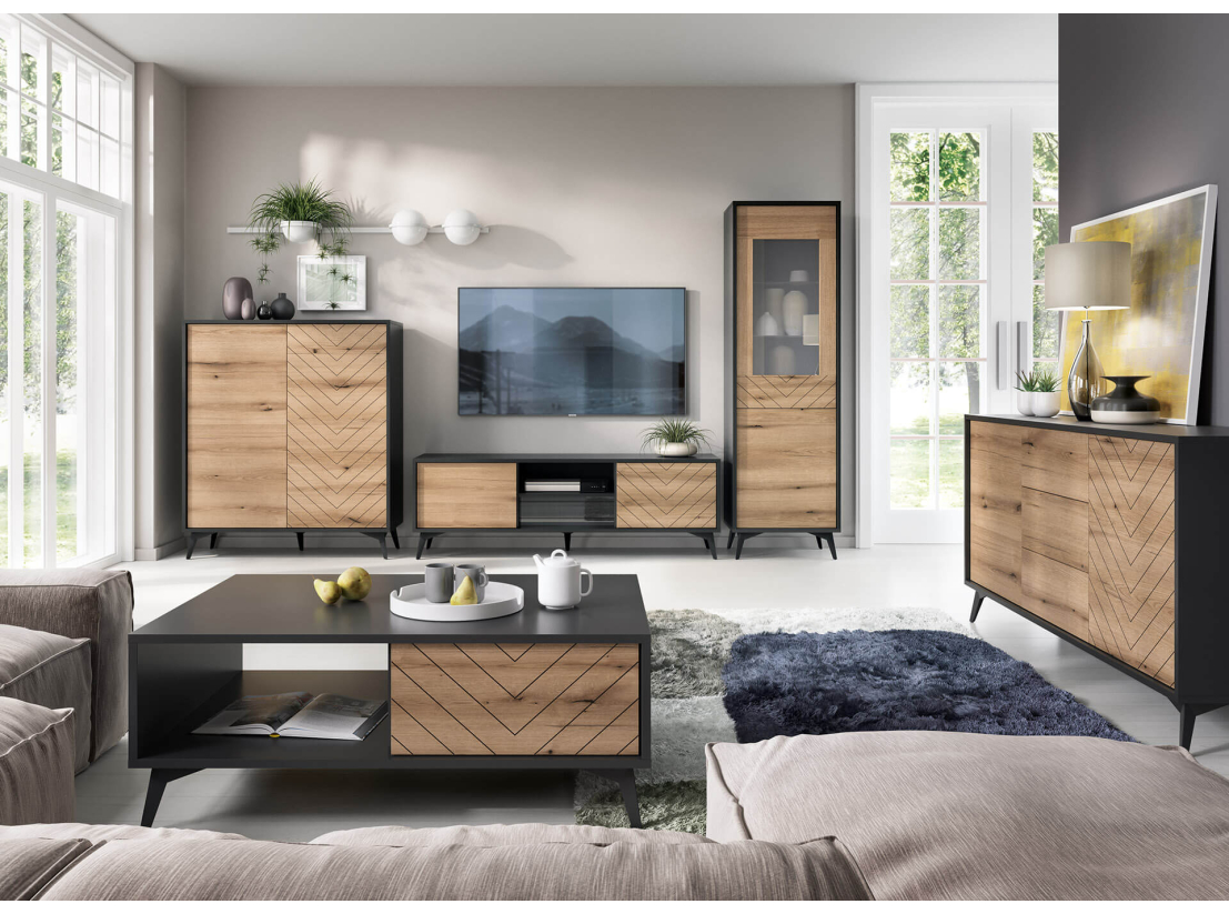 Table basse VARENA  – Rangements intégrés (2 tiroirs, 1 étagère)