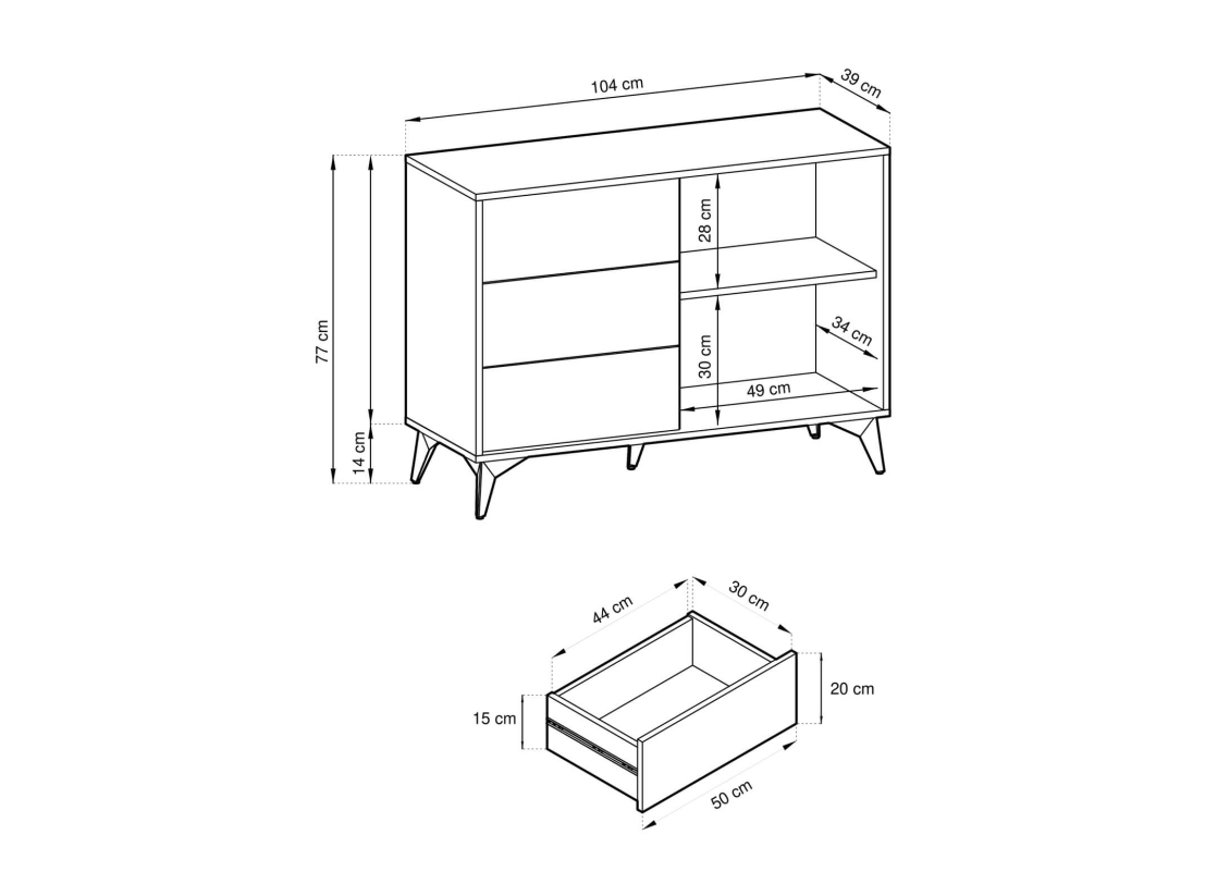 Buffet bas VARENA –  2 portes et 4 étagères de rangement