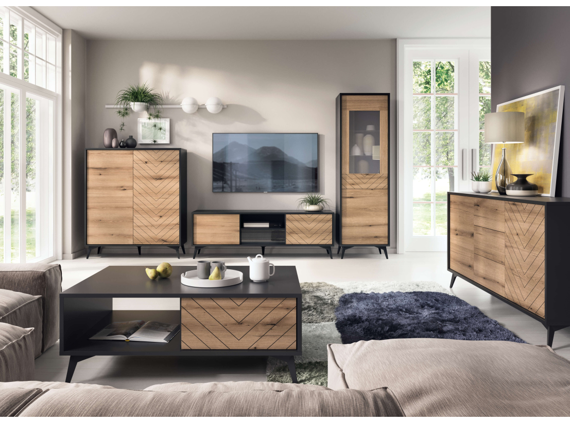 Buffet haut VARENA –  Grand rangement 2 portes et 6 étagères