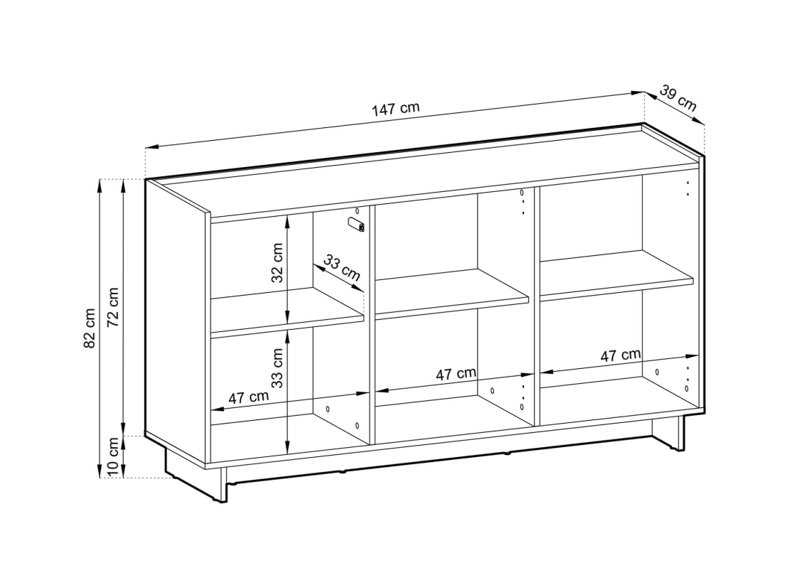 Buffet bas CASSARA – 3 portes et 6 étagères