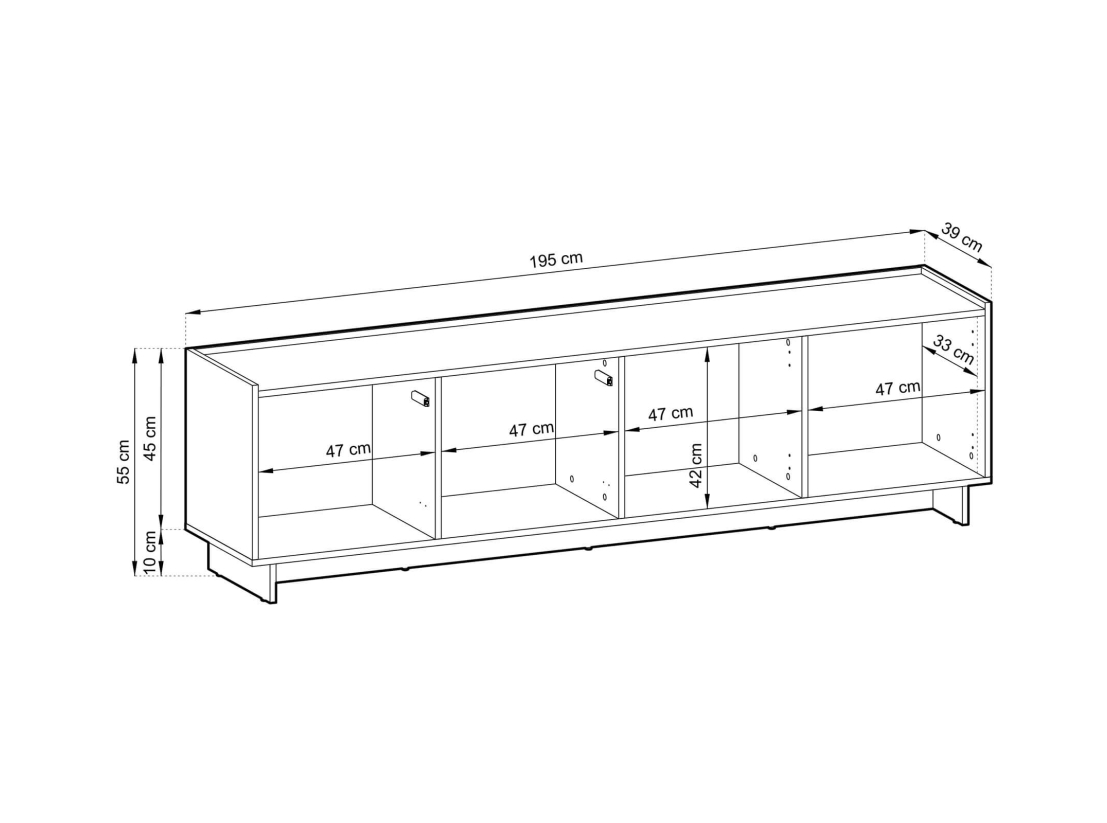 Buffet bas CASSARA –  4 portes et 4 étagères de rangement