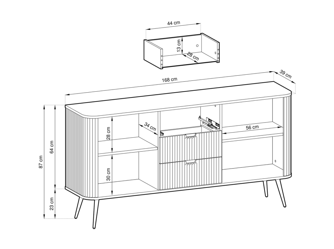 Buffet bas VELINA –  2 portes, 3 tiroirs et rangements généreux