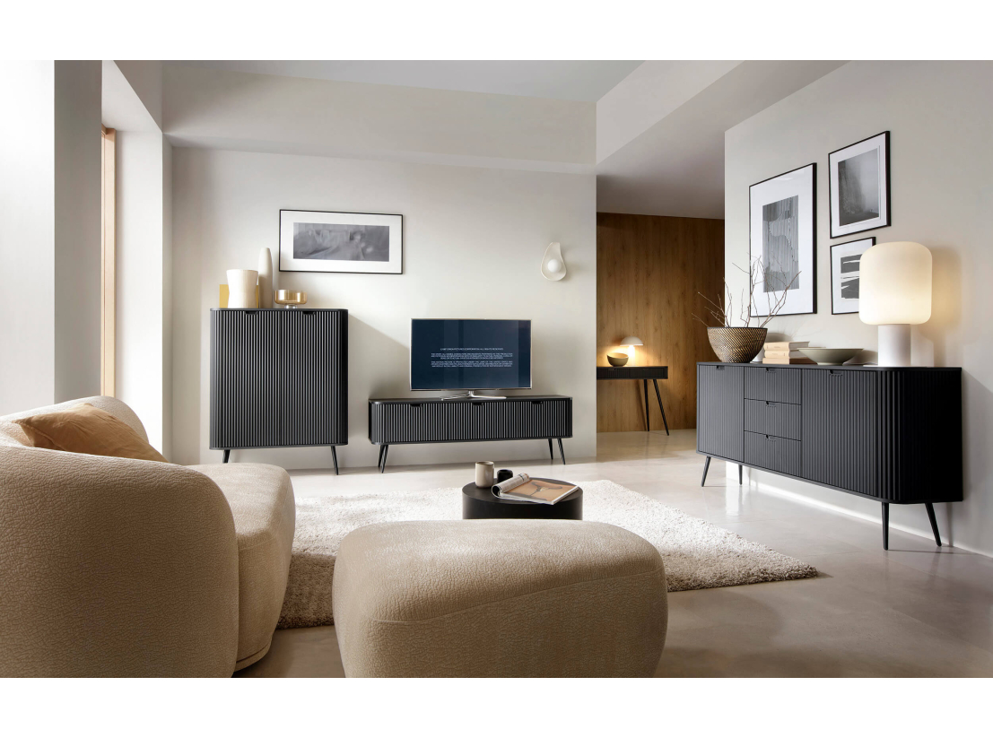 Buffet bas VELINA –  2 portes, 3 tiroirs et rangements généreux