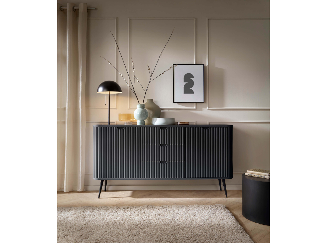 Buffet bas VELINA –  2 portes, 3 tiroirs et rangements généreux