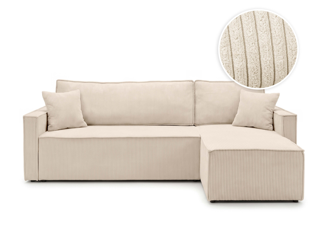 Canapé d’angle convertible FARAH – Velours côtelé – Réversible avec coffre de rangement