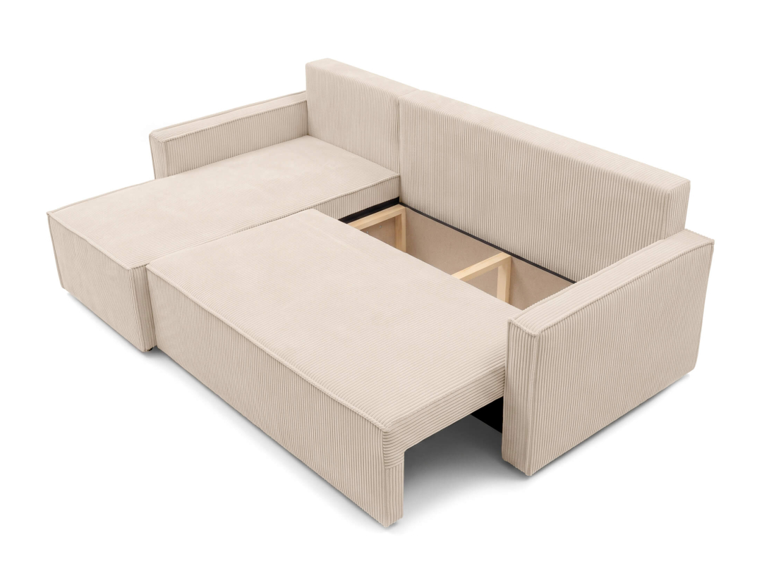Canapé d’angle convertible FARAH – Velours côtelé – Réversible avec coffre de rangement