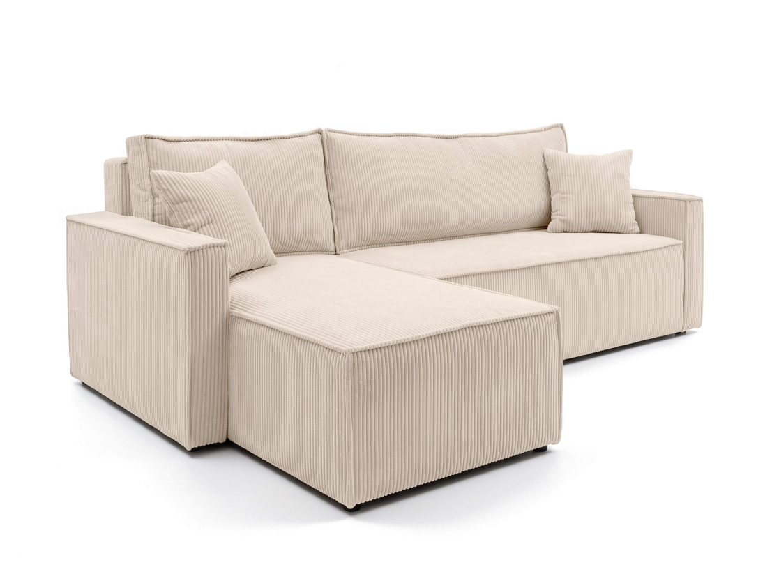 Canapé d’angle convertible FARAH – Velours côtelé – Réversible avec coffre de rangement