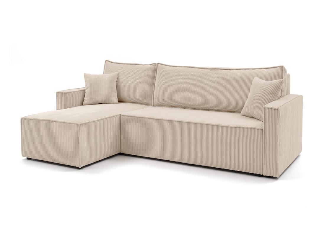Canapé d’angle convertible FARAH – Velours côtelé – Réversible avec coffre de rangement