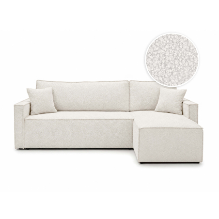 Canapé d’angle FARAH – Tissu bouclette – Réversible, convertible et coffre intégré