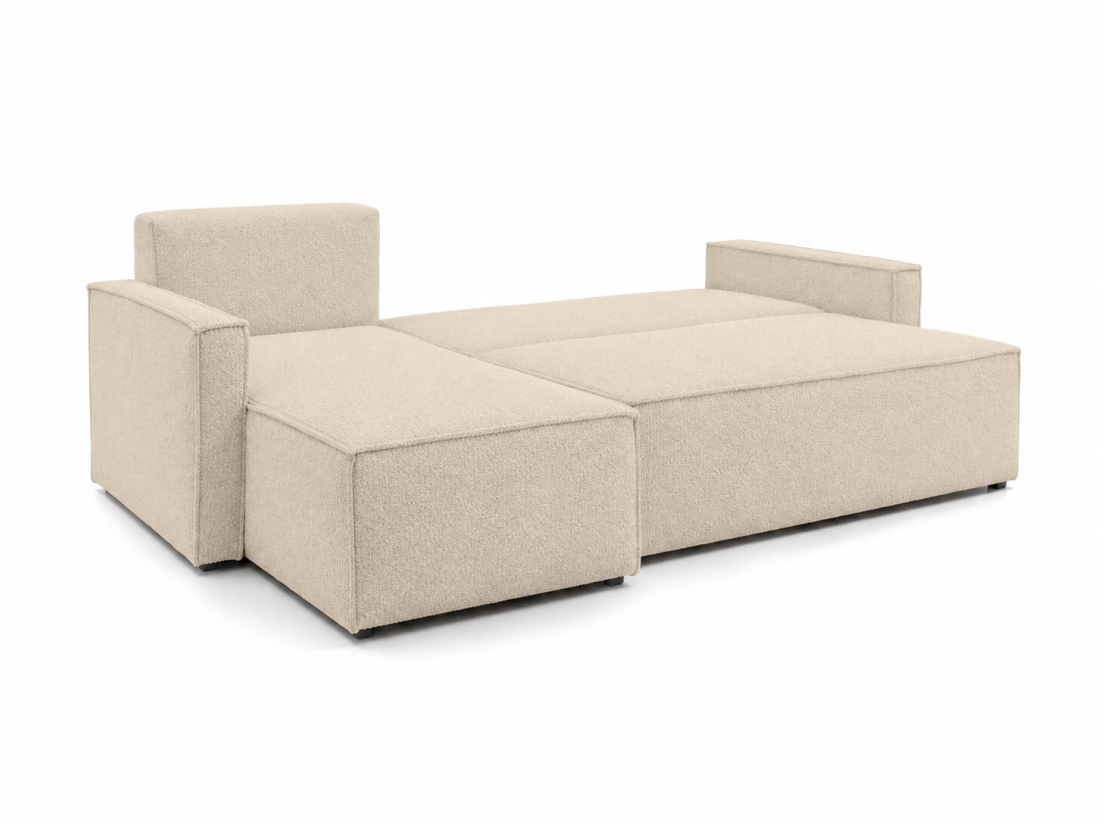 Canapé d’angle FARAH – Tissu bouclette – Réversible, convertible et coffre intégré