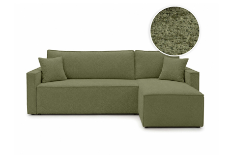 Canapé d’angle FARAH – Tissu bouclette texturé – Convertible réversible avec coffre