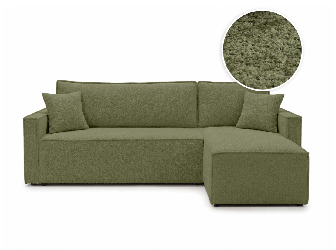 Canapé d’angle FARAH – Tissu bouclette texturé – Convertible réversible avec coffre
