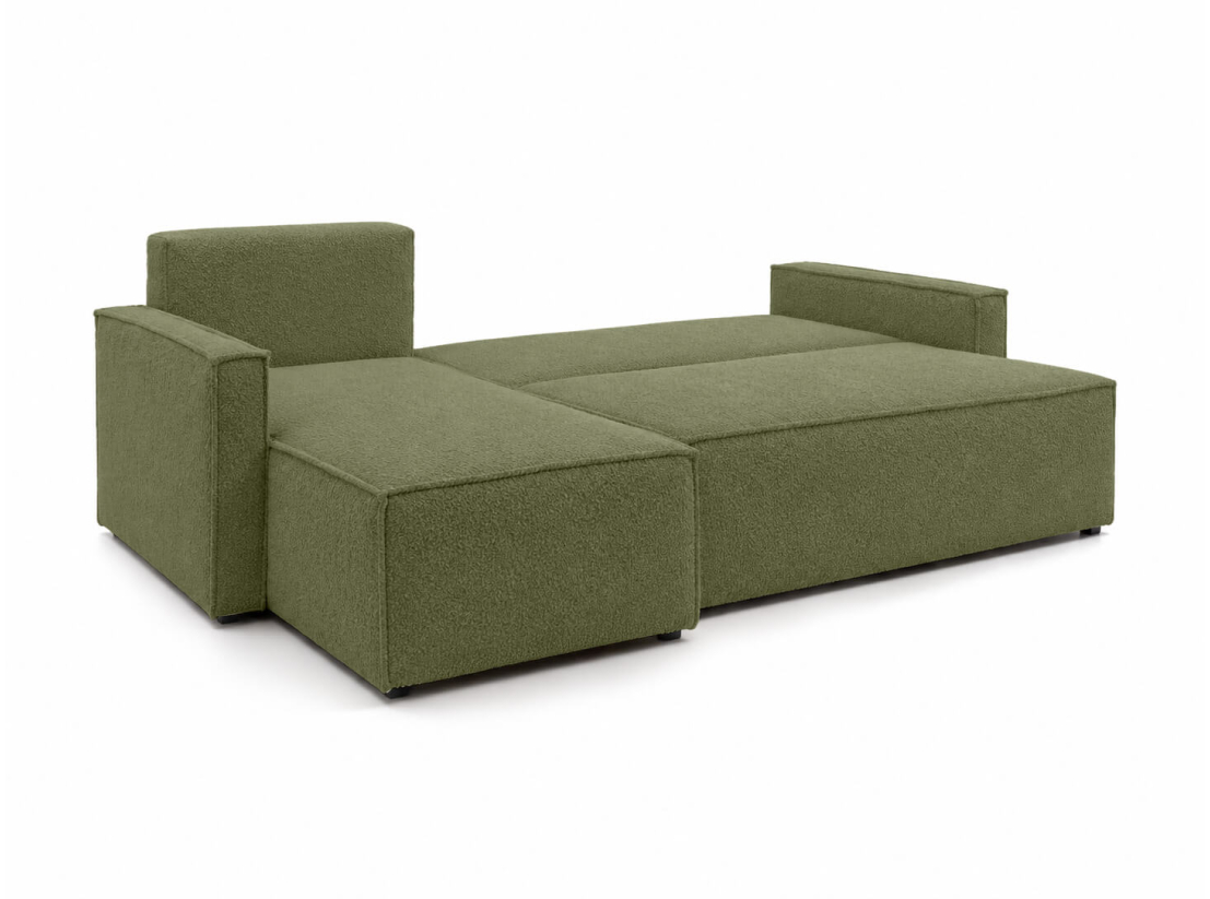 Canapé d’angle FARAH – Tissu bouclette texturé – Convertible réversible avec coffre