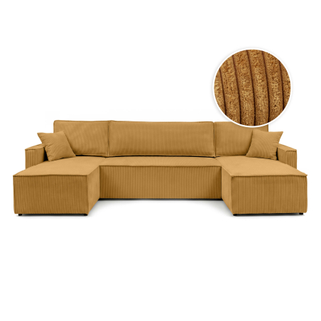 Canapé panoramique FARAH – Velours côtelé – Convertible avec coffre de rangement