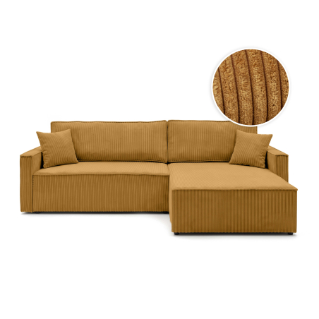 Canapé d’angle FARAH-XL – Velours côtelé – Réversible, convertible et coffre de rangement