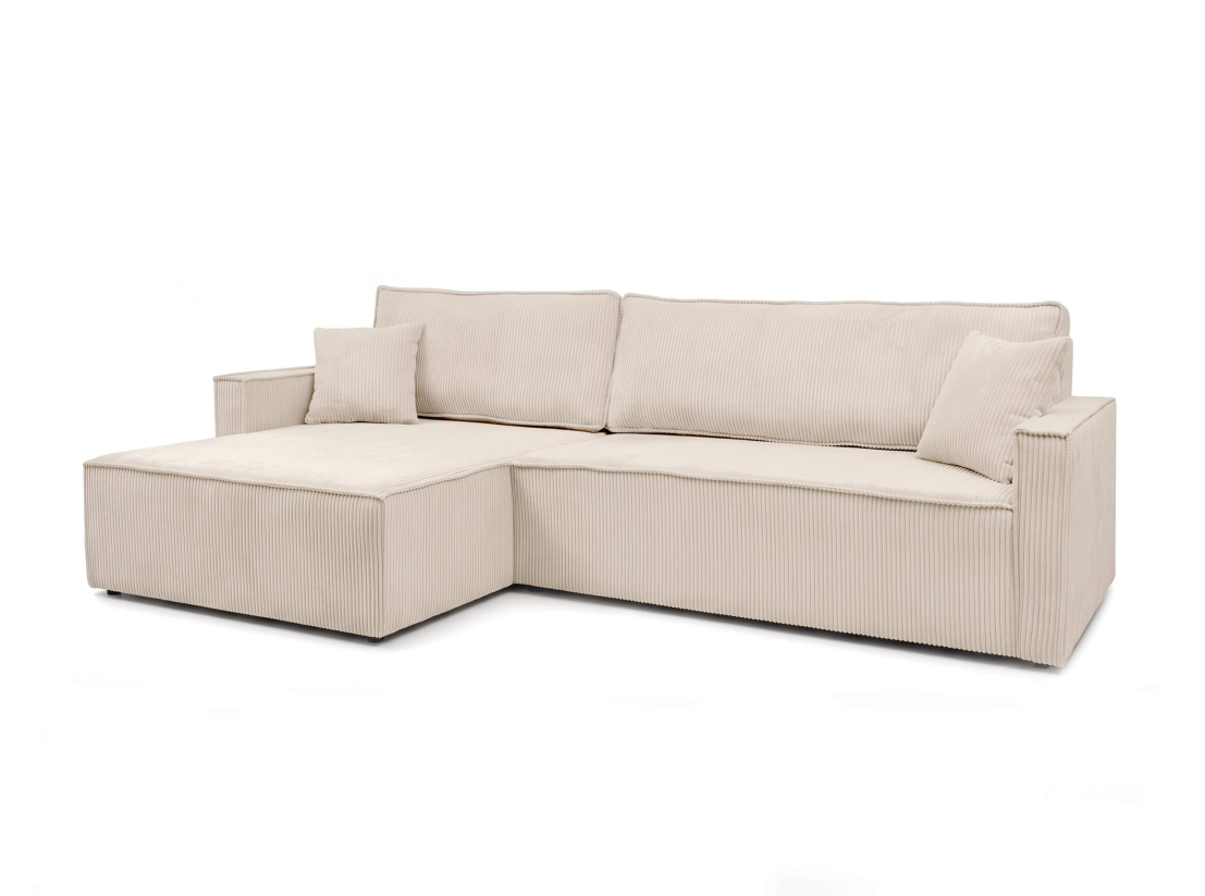 Canapé d’angle FARAH-XL – Velours côtelé – Réversible, convertible et coffre de rangement
