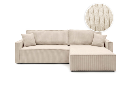 Canapé d’angle FARAH-XL – Velours côtelé – Réversible, convertible et coffre de rangement