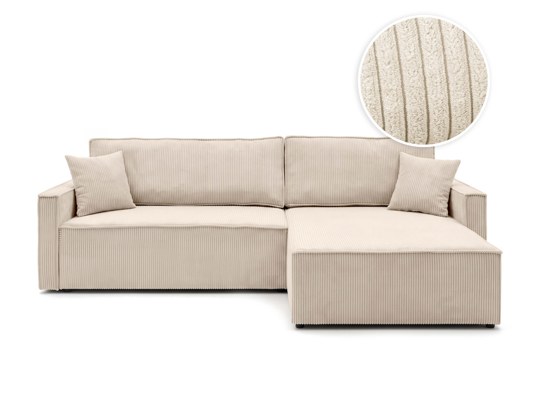 Canapé d’angle FARAH-XL – Velours côtelé – Réversible, convertible et coffre de rangement