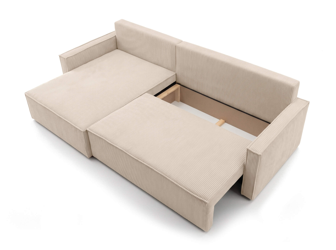 Canapé d’angle FARAH-XL – Velours côtelé – Réversible, convertible et coffre de rangement