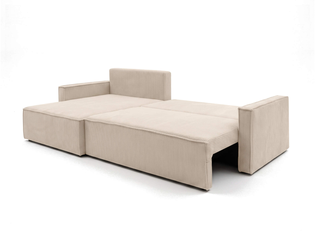 Canapé d’angle FARAH-XL – Velours côtelé – Réversible, convertible et coffre de rangement