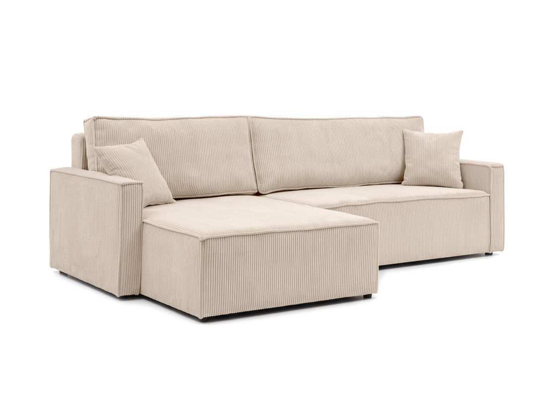 Canapé d’angle FARAH-XL – Velours côtelé – Réversible, convertible et coffre de rangement