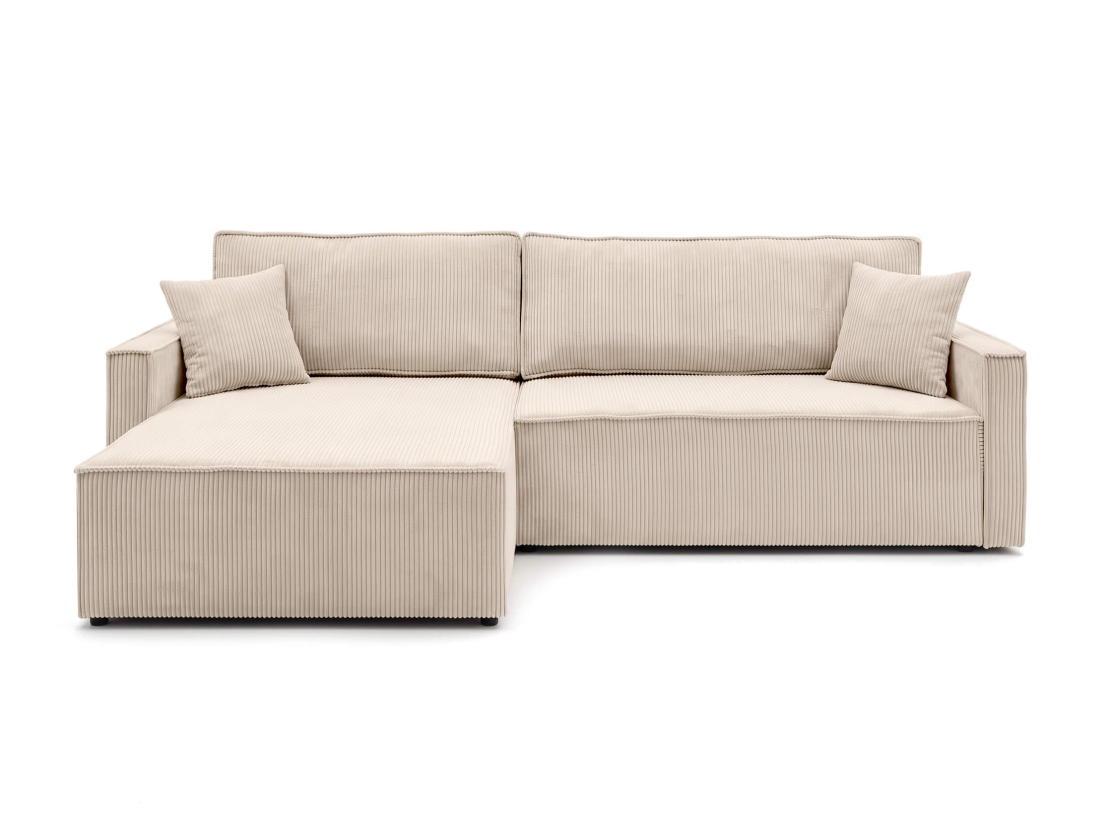 Canapé d’angle FARAH-XL – Velours côtelé – Réversible, convertible et coffre de rangement