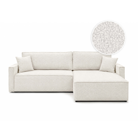 Canapé d’angle FARAH-XL – Tissu bouclette – Convertible, réversible et coffre intégré