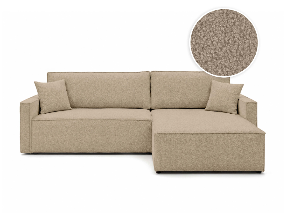 Canapé d’angle FARAH-XL – Tissu bouclette – Convertible, réversible et coffre intégré