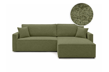 Canapé d’angle FARAH-XL – Tissu bouclette texturé – Convertible réversible avec coffre