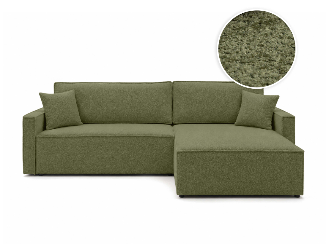 Canapé d’angle FARAH-XL – Tissu bouclette texturé – Convertible réversible avec coffre
