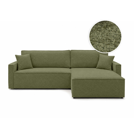 Canapé d’angle FARAH-XL – Tissu bouclette texturé – Convertible réversible avec coffre
