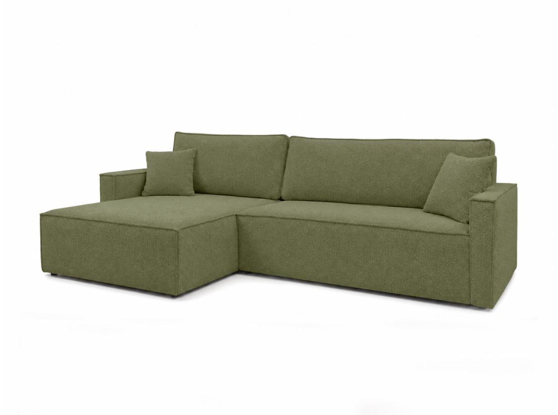 Canapé d’angle FARAH-XL – Tissu bouclette texturé – Convertible réversible avec coffre