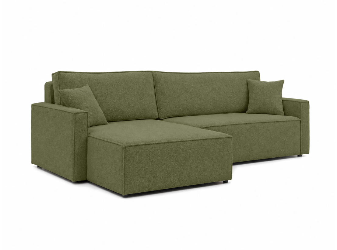Canapé d’angle FARAH-XL – Tissu bouclette texturé – Convertible réversible avec coffre