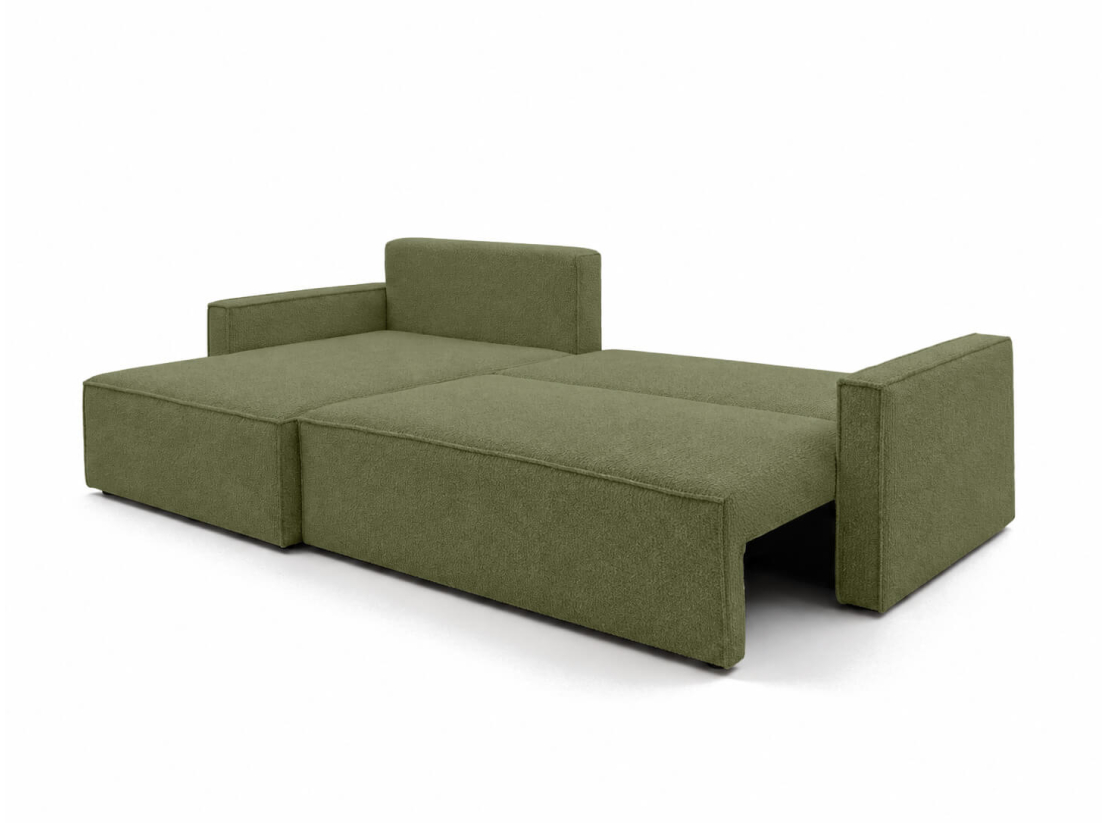 Canapé d’angle FARAH-XL – Tissu bouclette texturé – Convertible réversible avec coffre