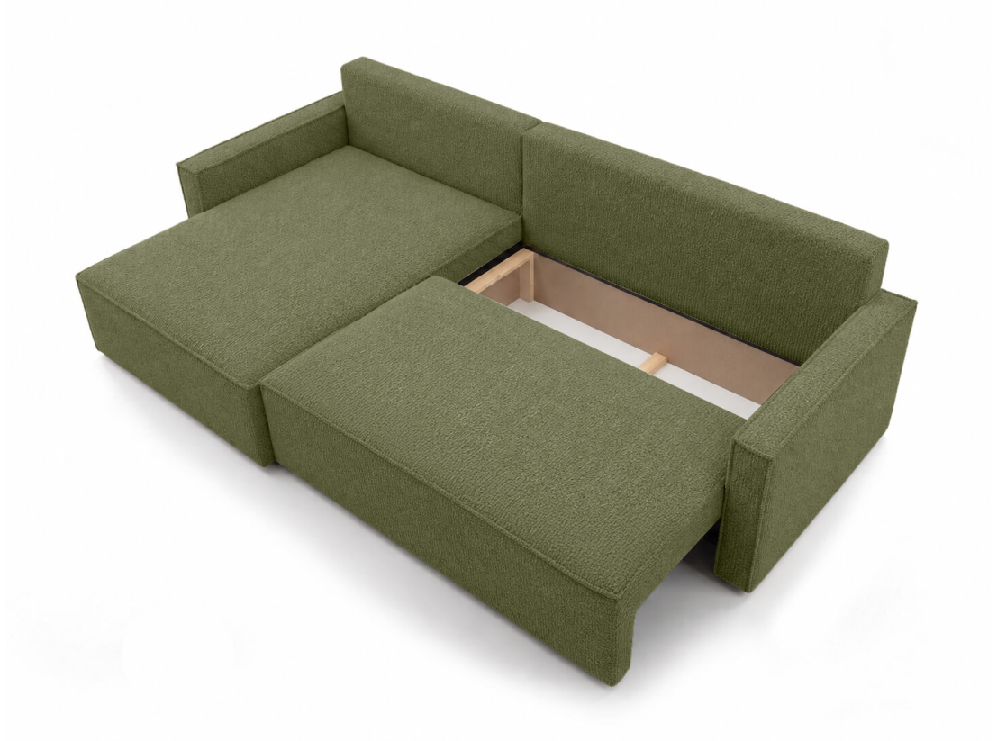 Canapé d’angle FARAH-XL – Tissu bouclette texturé – Convertible réversible avec coffre