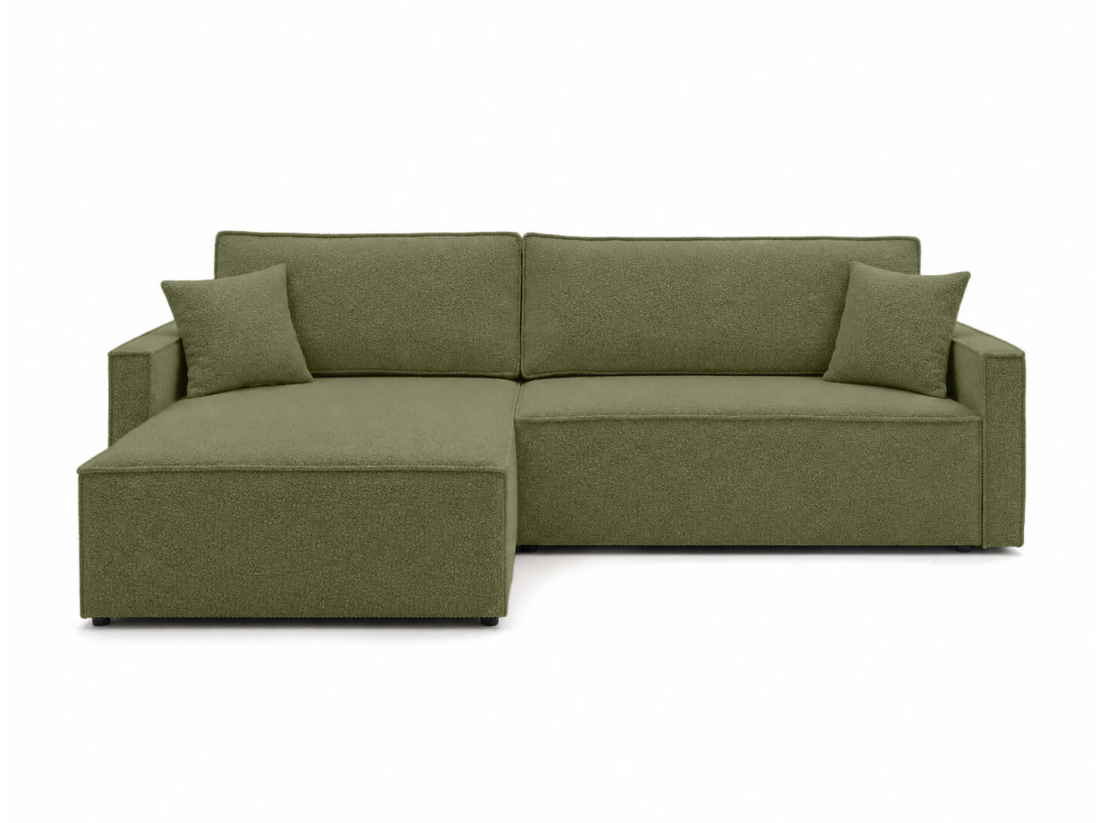 Canapé d’angle FARAH-XL – Tissu bouclette texturé – Convertible réversible avec coffre