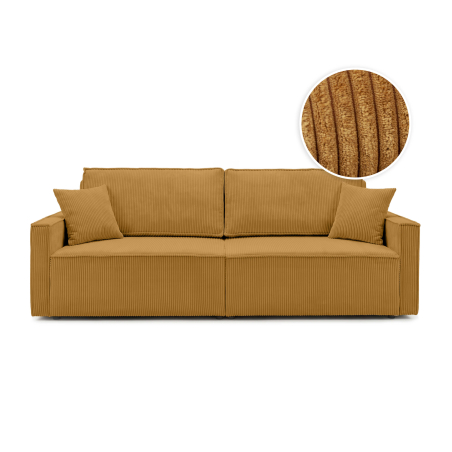 Canapé convertible FARAH – Velours côtelé – Couchage d’appoint avec coffre intégré