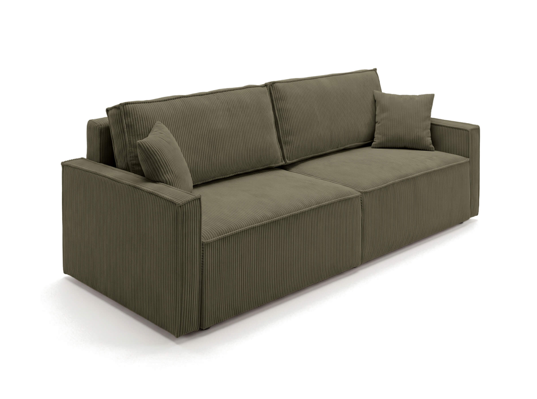 Canapé convertible FARAH – Velours côtelé – Couchage d’appoint avec coffre intégré