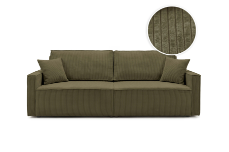 Canapé convertible FARAH – Velours côtelé – Couchage d’appoint avec coffre intégré