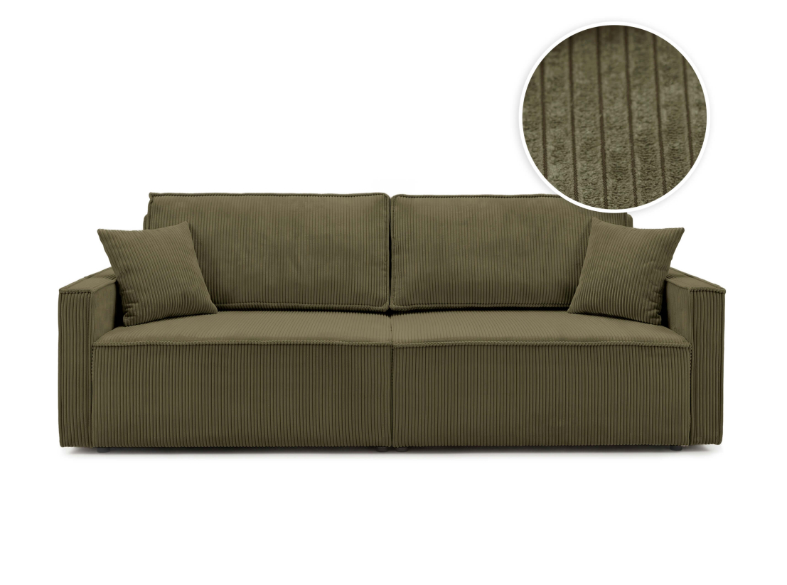 Canapé convertible FARAH – Velours côtelé – Couchage d’appoint avec coffre intégré