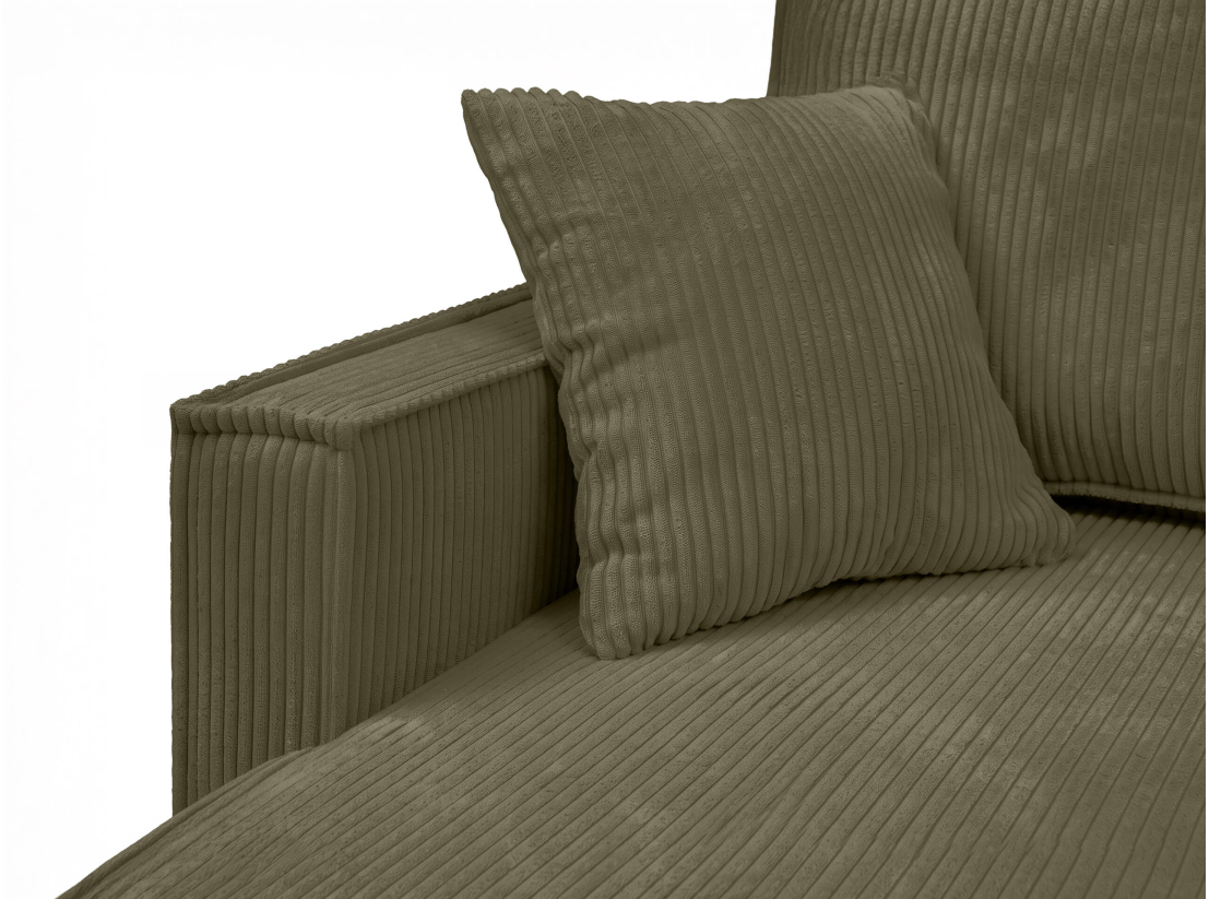 Canapé convertible FARAH – Velours côtelé – Couchage d’appoint avec coffre intégré