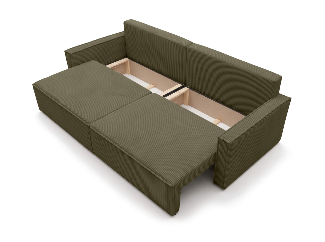 Canapé convertible FARAH – Velours côtelé – Couchage d’appoint avec coffre intégré