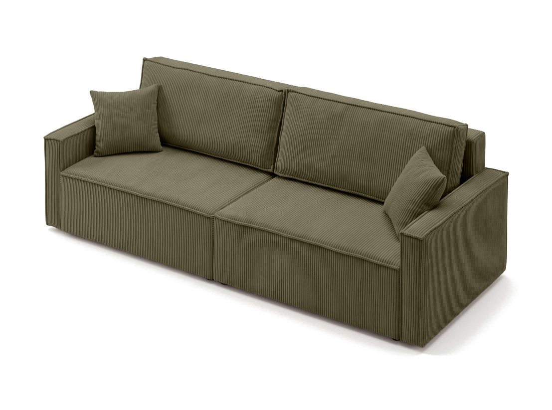 Canapé convertible FARAH – Velours côtelé – Couchage d’appoint avec coffre intégré