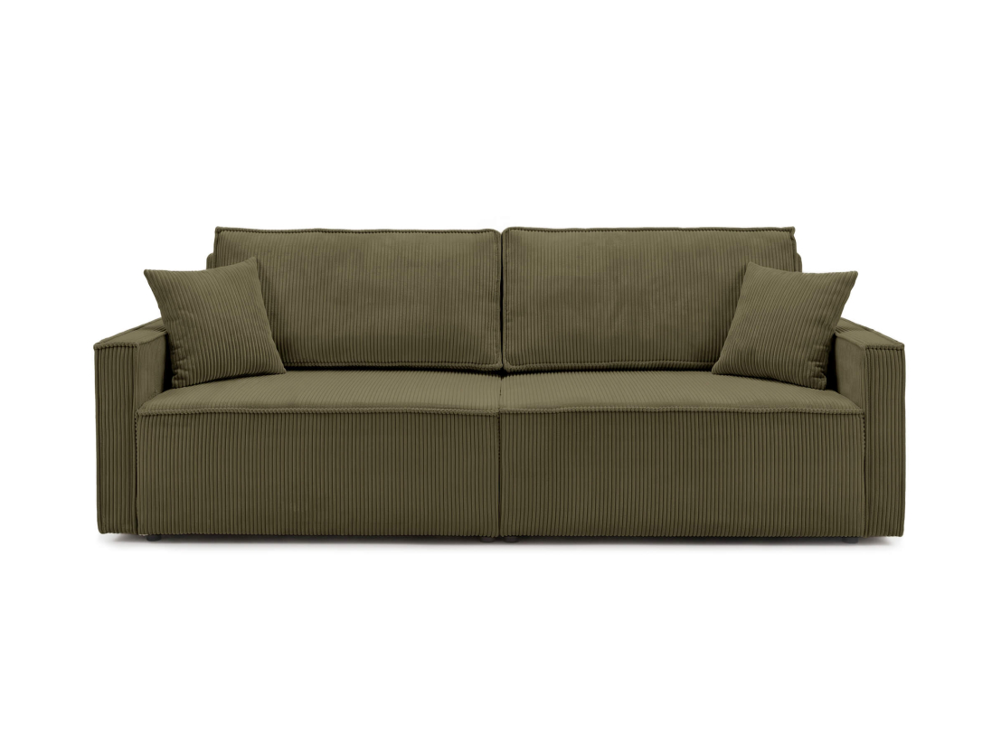 Canapé convertible FARAH – Velours côtelé – Couchage d’appoint avec coffre intégré
