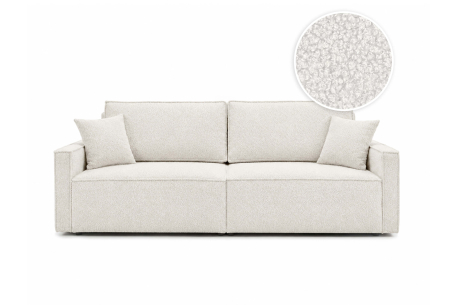 Canapé 3 places FARAH – Tissu bouclette – Convertible avec coffre de rangement