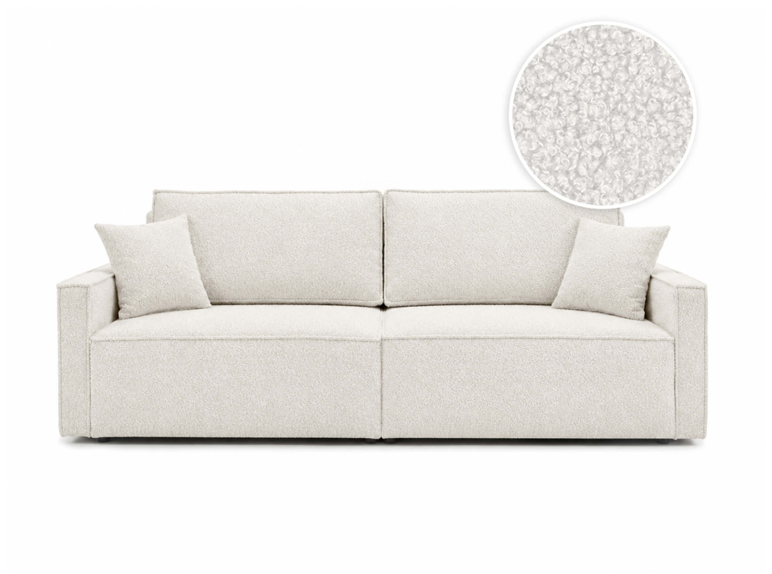 Canapé 3 places FARAH – Tissu bouclette – Convertible avec coffre de rangement